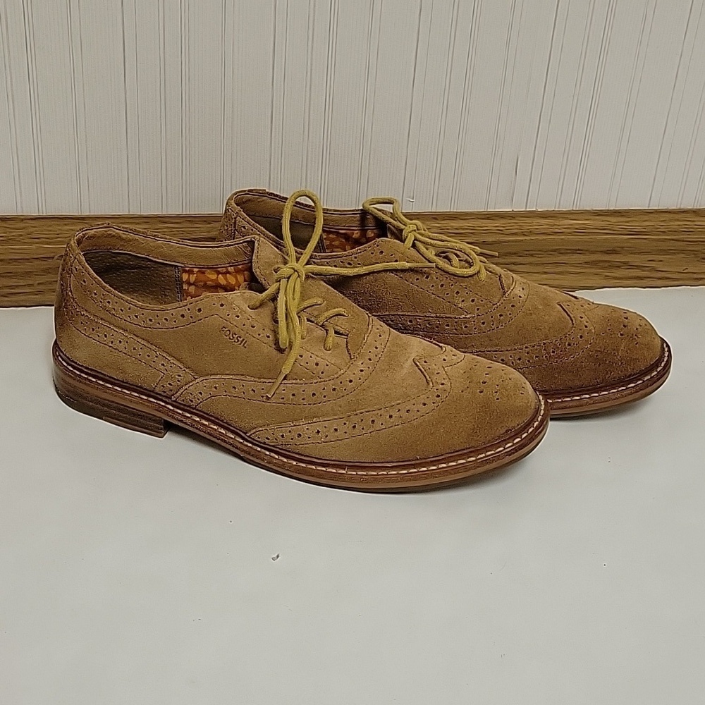 Men's sz 9.5 tan suede oxfords by Fossil